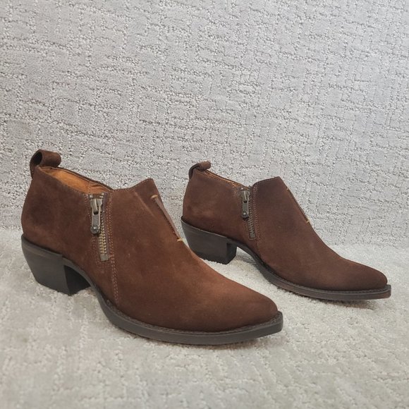 Frye Sacha Moto Shootie Brown Suede Side Zip Bootie Women's Size US 6.5B, 7.5B - Picture 1 of 11